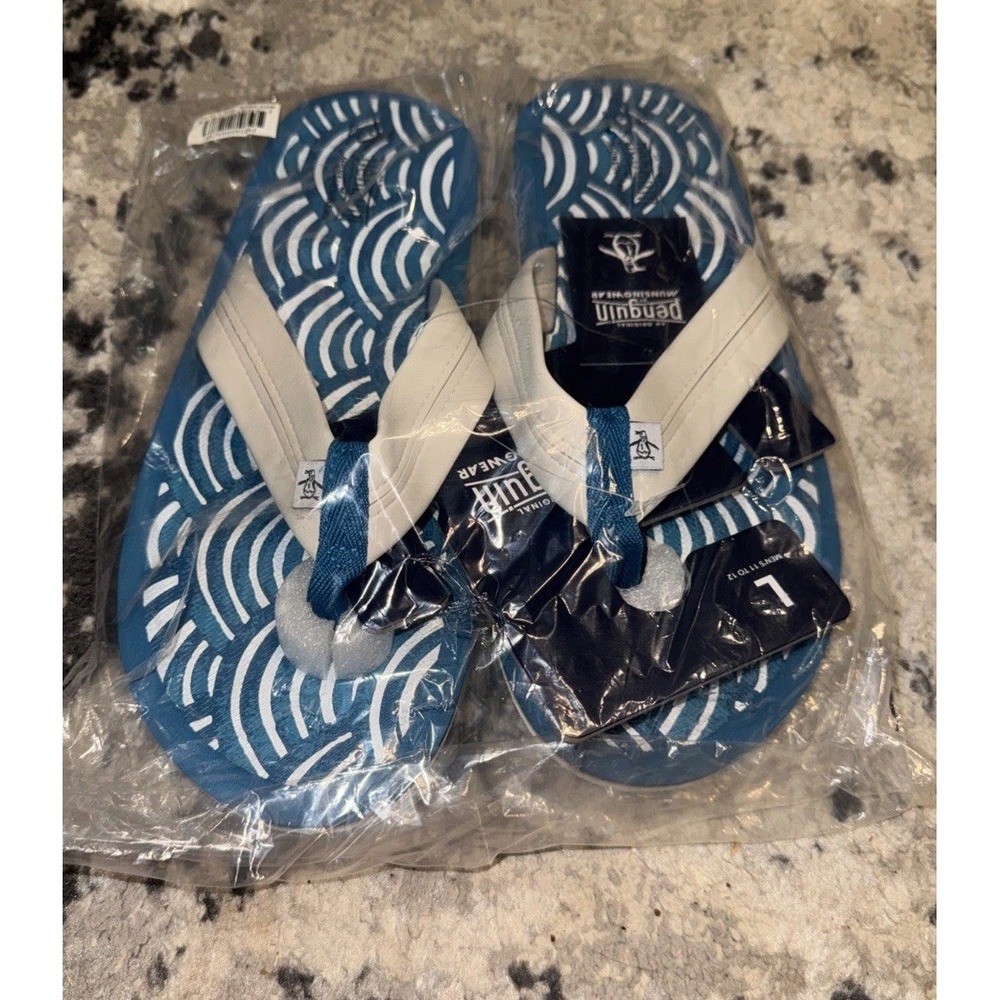 Original Penguin By Munsingwear  Men's Flip Flops Large 11/12 Blue Multi NEW